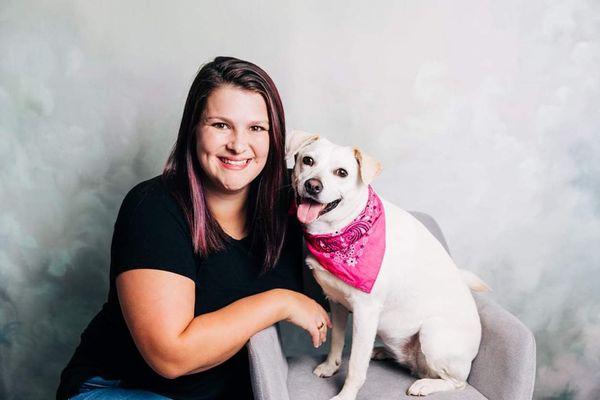 Owner Kaylyn Laws and the Far Fetched Grooming mascot, Ruby!