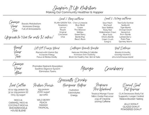 Tea & Specialty Drink Menu