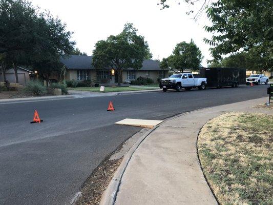 Active moving set up on busy street, saftey is  very important at Texas Ten Movers.