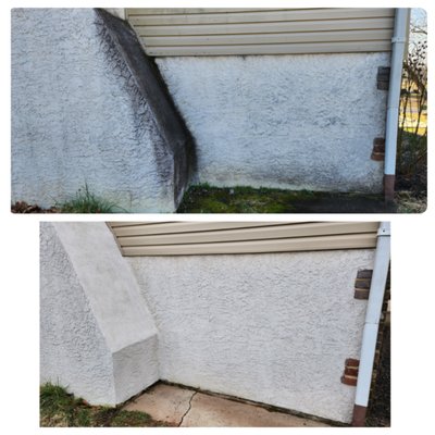 before and after of a power washing job