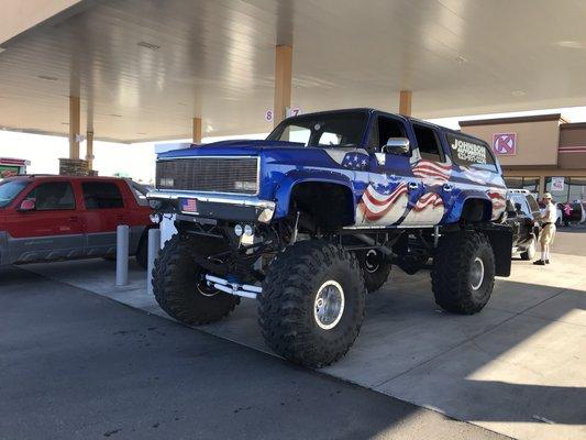 His truck is just a little bigger then my red truck.