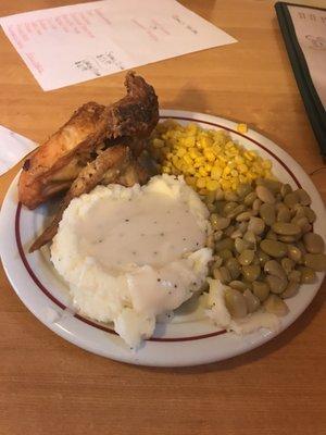 Fried Chicken lunch special with 3 sides.