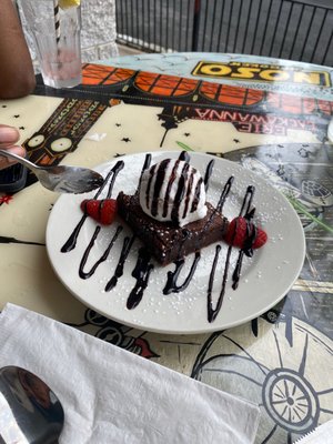 Vegan Brownie with coconut ice cream