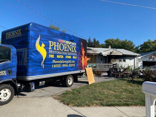 Misc. House Fire - Phoenix Restoration Truck for Board Up