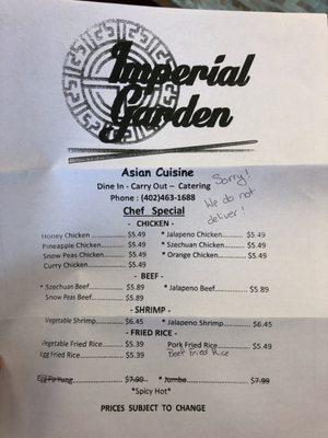 Menu as of June 2018