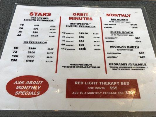 Menu/pricing