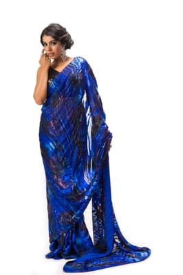 Royal blue and black embelished saree. For more info contact riitifashions@gmail.com, 408-368-8486