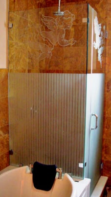 90 degree shower door with custom etching