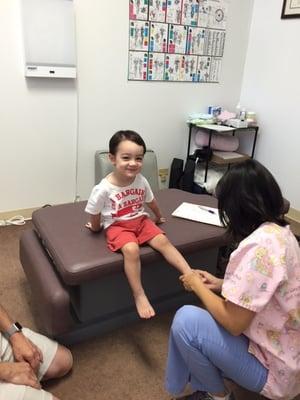 Our son getting a thorough physical checkup and alignment.  Dr. Anne is the only doctor that he enjoys to go and smiles alot.