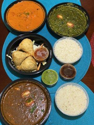 Chicken Makhni Saag Paneer Samosa Dal Makhni