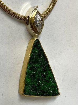 Diamond & Uvarovite  Drusy Pendant