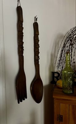 70s wooden fork and spoon