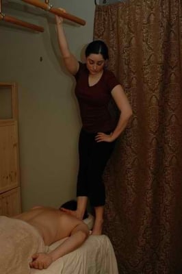 Ashiatsu Massage-great for deep tissue work in conjunction with hands and elbows.