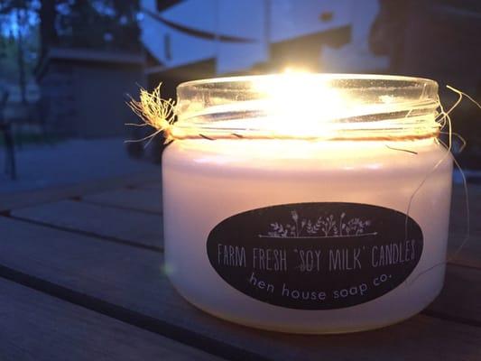 Natural Citronella candle...chemical free. And makes the bugs stop biting.