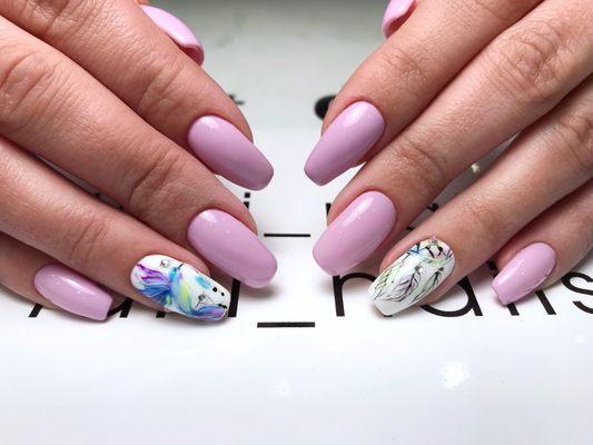 Hand painted nail art- a bird and a dream catcher