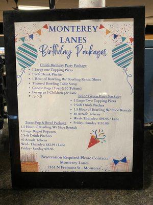 Birthday packages