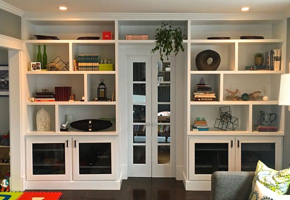 Custom bookcase and French Doors