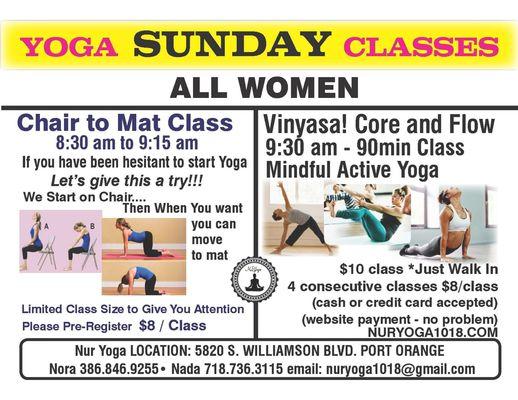 Sunday women Yoga Classes. All ages and levels.