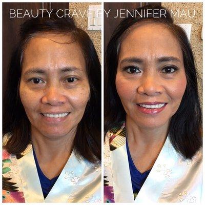 Makeup before and after on the mother of the bride!