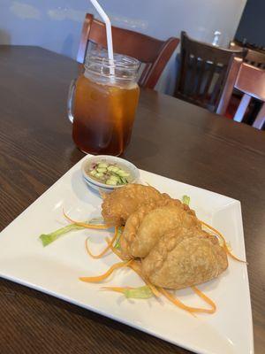 Thai Iced Tea with Lemonade  Curry Puff