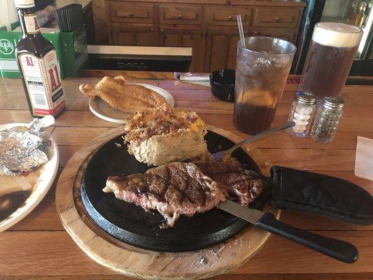 My full spread- Steak & Catfish combo Meal.