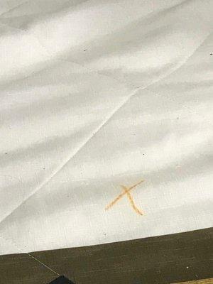 X marks the spot* of the best motel in Atlanta!  *Please note that this was already written on the bed when we arrived.