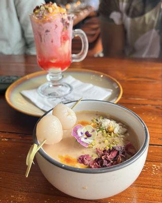 Lychee Ki Tehree Rabdi (front), Kulfi Falooda (back)