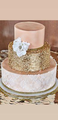 Peach and Gold Wedding Cake