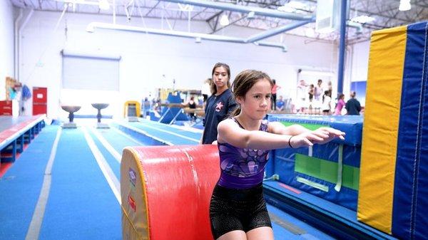 Open Gym is an experience where the student gets to do gymnastics on their own terms and work on whatever skills they'd like to practice.