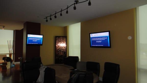 This is a poker room we did in a high rise in Dallas. We installed 6 TV with power and DirecTV.