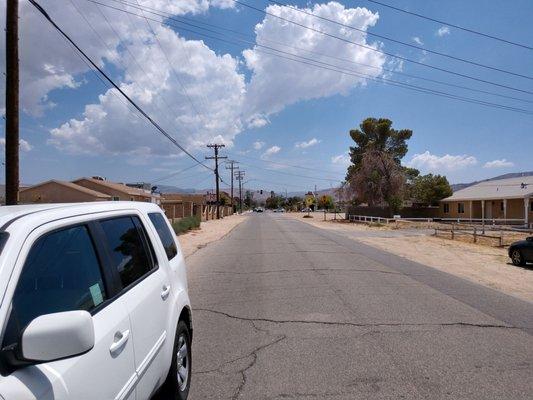 Street view, ship is in a residential street.