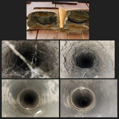 A Dirty and restricted Dryer vent now flowing Freely and safely