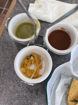 Trio of salsas that came with the food