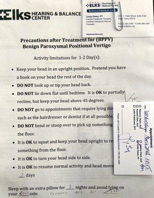 Positional Vertigo info