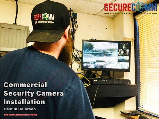 Secure Communications Group's professional team installing state-of-the-art security cameras at a Colorado commercial building.