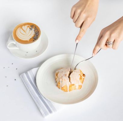 Vegan lavender latte with vegan scone