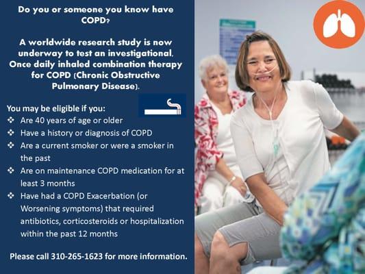 Peninsula Research Associates is currently enrolling participants in a COPD research study