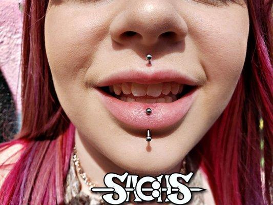 Fresh philtrum (medusa) and vertical labret by Callen G.