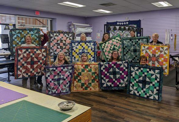 Beginning Quilting Class with their finished projects