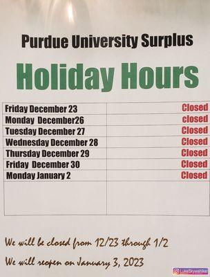 Holiday hours