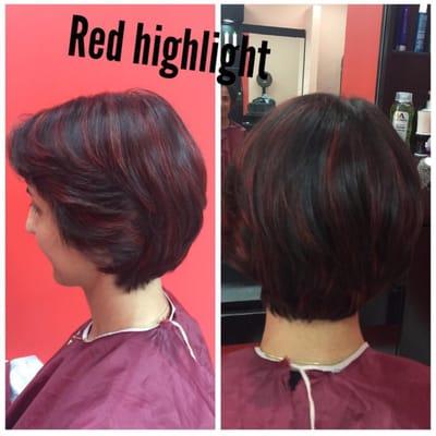 Red highlight and color and short haircut