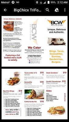 BigChixWings Menu