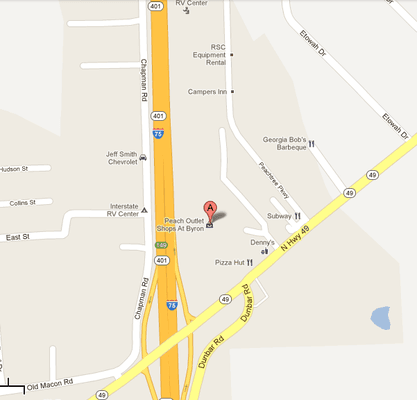 Here we are on the map! We are located in the Peach Shops in byron ( more popularly known as the Peach Outlet Mall )