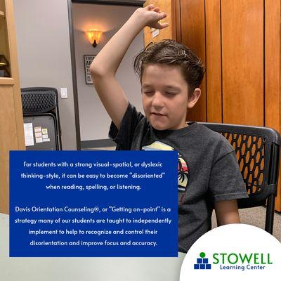 The "Getting On Point" exercise acts as a reset to the brain by reducing disorientation and by grounding and centering our dyslexic students