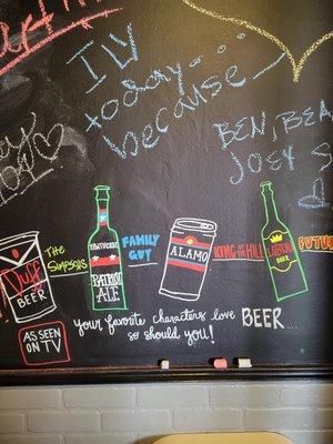 Leave your mark on our chalkboard walls in the unisex bathrooms.