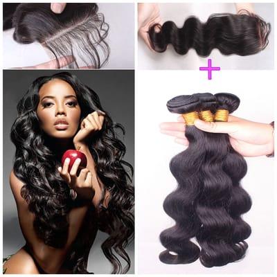 100% Brazilian Human hair/3pcs bundle+top free lace closure