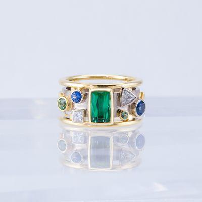 Memory Ring with Tourmalines, Sapphires and Diamonds