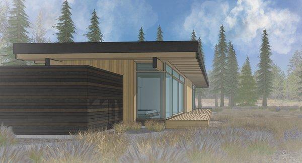 Side elevation of the modern cabin project currently in schematic design