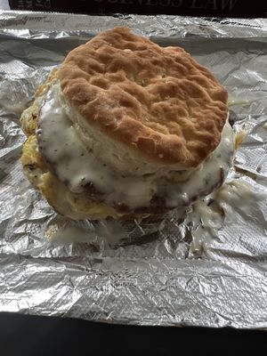 Sausage, egg and cheese on a biscuit. Perfection each time.