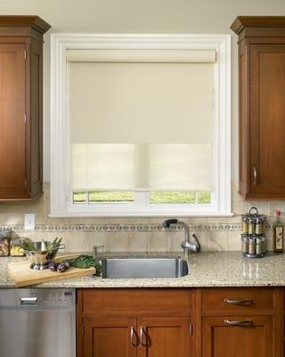 Hunter Douglas Designer Roller Shade in kitchen.